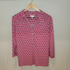 Charter Club Womens Pink & White Geometric Button-Up Blouse L